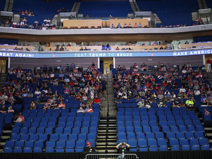 Supporters congregate at the BOK Center in Tulsa, Oklahoma shortly before the start of President Trump’s first campaign rally since the COVID-19 pandemic began. (Credit: Win McNamee/Getty Image)