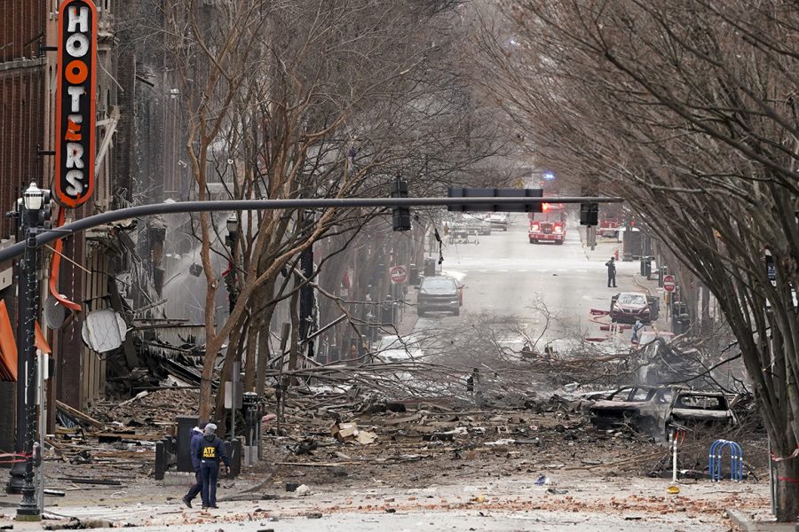 Wreckage litters the street following the bombs explosion in Nashville.