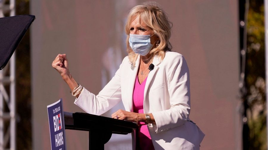 Dr. Jill Biden speaking at a stop on the presidential campaign trail.