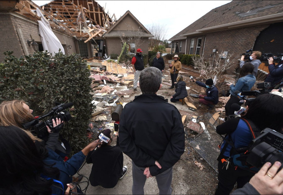 Governor Roy Cooper visits destroyed homes in southeastern NC.